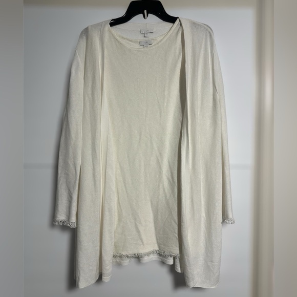 Linen blend J. Jill  cardigan & top  fringed sleeves size large set - Picture 1 of 7